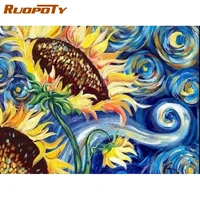 ruopoty sunflower picture by number kits wall art diy paint by numbers flowers on canvas handpainted decoration