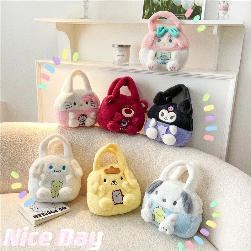 

Sanrio Kawaii Plush Bag Hello kitty Cinnamoroll Melody Kuromi Soft Stuff Handbag Shoulder Bag cartoon Stuffed Backpack Xmas Gift