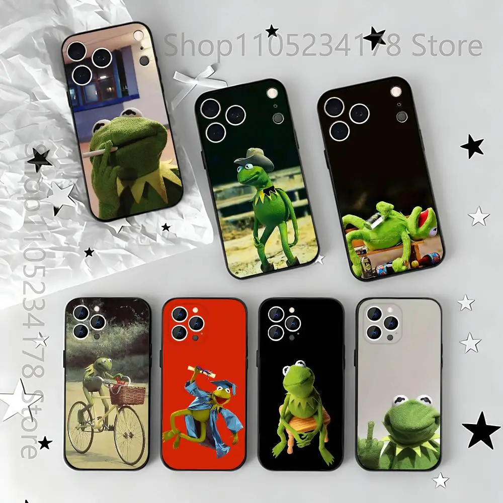 Фото Черный мягкий чехол K-Kermit the frog для iPhone 17, 13, 14, 15, 11, 16, 12 Pro Max Pro Max Plus E Air Mini, чехол для телефона №1