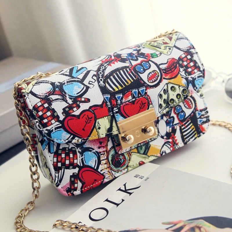 

Summer women's graffiti handbag, high-quality mini bag, with chain, pocket, new series 2022