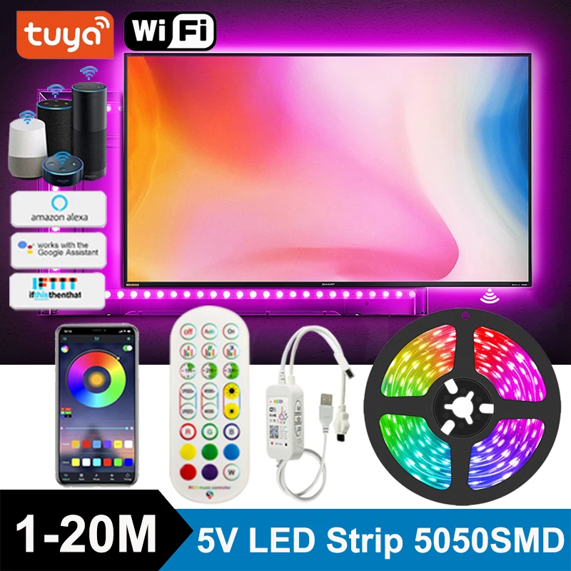 

Led Strip Lights 5V USB Led Lights Flexible Neon Lights Strips Tuya Smart Led Tape 5050 Wifi Controller Wall Room LED Decoration
