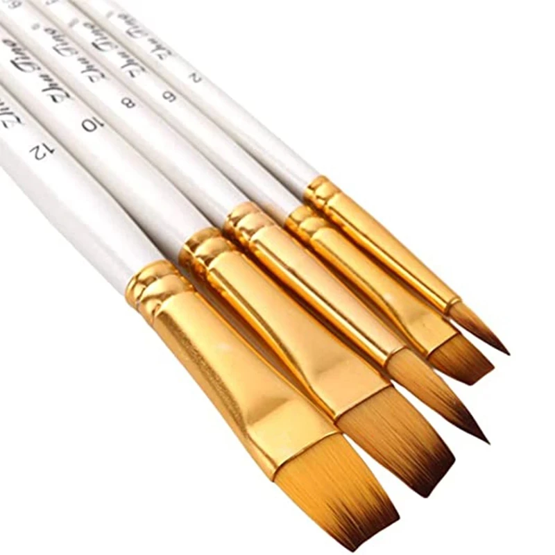 

5pcs Paint Brushes Set Nylon Hair Wood Handle White Variety Styles for Watercolor, Acrylics, Ink, Gouache, Oil, Art Painting