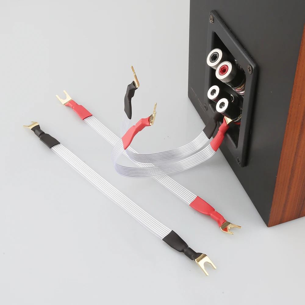 

4Pcs Silver Plated OCC HiFi Speaker Jumper Cable Flat Bridge Cord Banana Y Spade