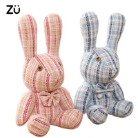 30cm fashion tweed plaid fabric handmade rabbit plush toy button eyes soft stuffed bunny doll girl gift home decor