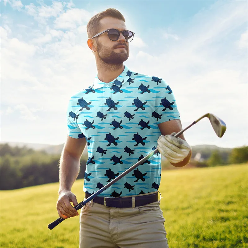 New European and American style fruit pattern men's high-quality 3D printing color contrast lapel short sleeve polo shirt