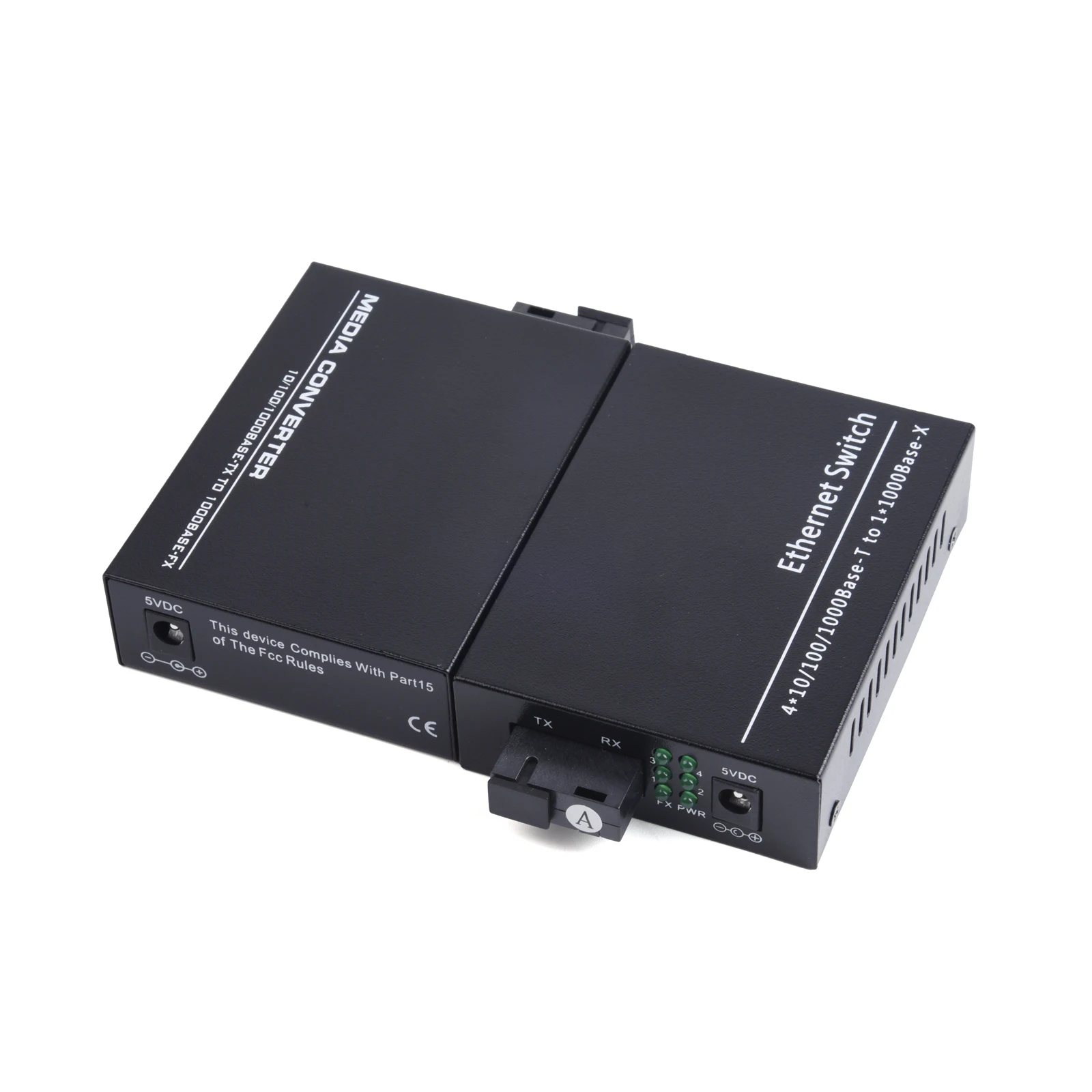 1 Pair Gigabit Fiber Optical Media Converter 10/100/1000Mbps Single Mode 1 Fiber to 4 RJ45 UPC/APC SC-Port EU Power