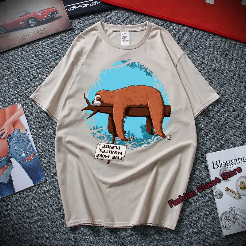 Pure Cotton Breathable Men Clothes Cartoon Sloth Pattern T-shirt Summer New Round Neck Men Casual Style Clothing Free Shipping