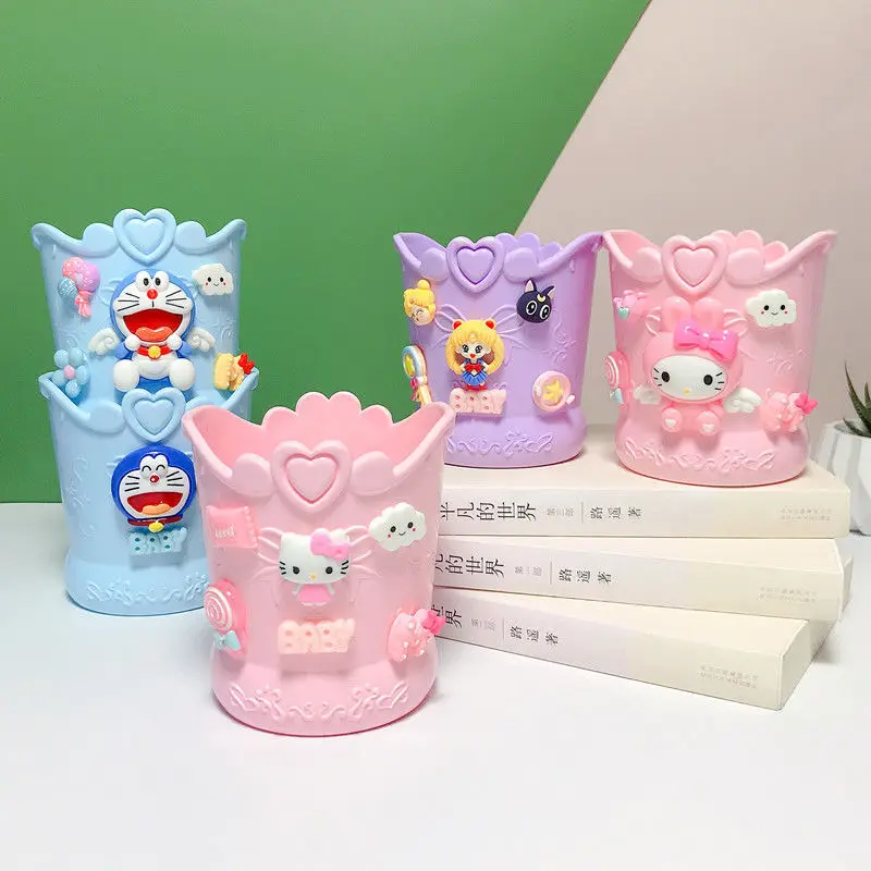 

Kawaii Sanrios Pen Holder Hellokittys Cartoon Cute Makeup Brush Storage Tube Desktop Storage Box Anime Desktop Box Girl Gift