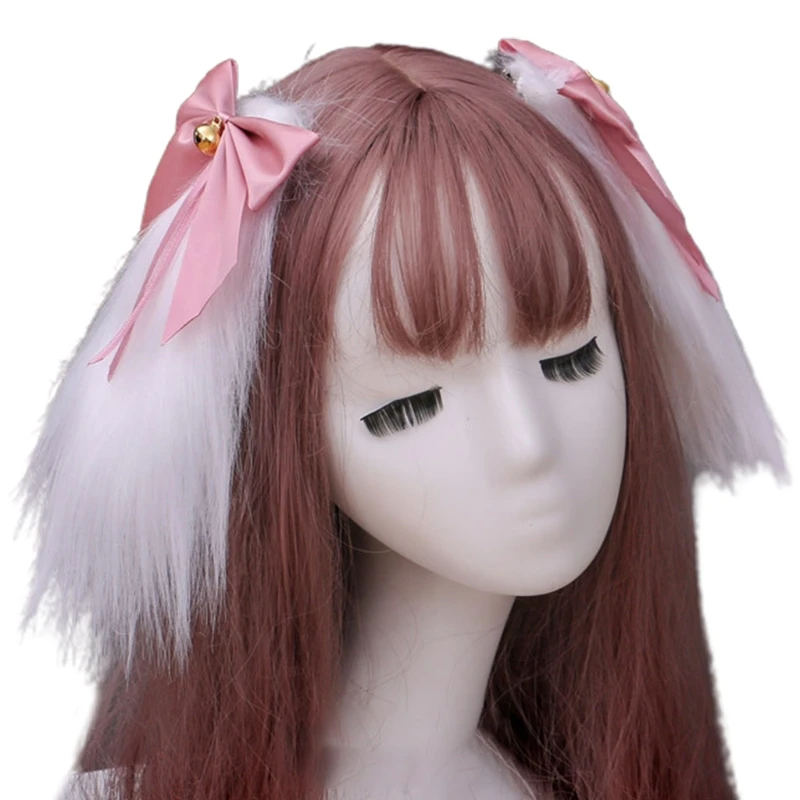 

Cute Furry Long Bunny Ears Hair Clips Japanese Lolita Kawaii Rabbit Animal Hairpins Sweet Bowknot Bell Cosplay Barrettes