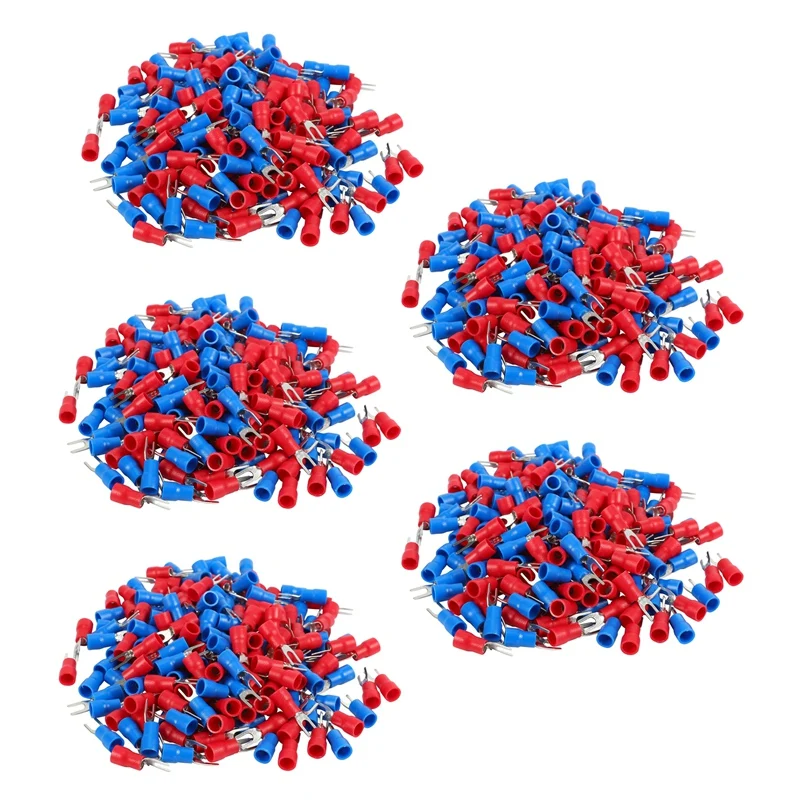 

New-1000Pcs 16-14 AWG Red Blue Wire Connector Insulated Fork Terminal 4