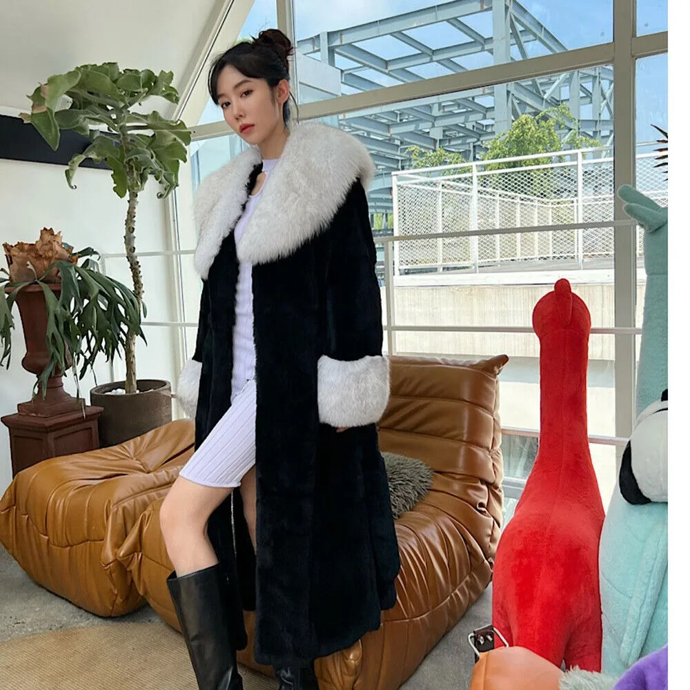Женская куртка из натурального меха кролика рекс пальто шиншиллы шаль с лисьим