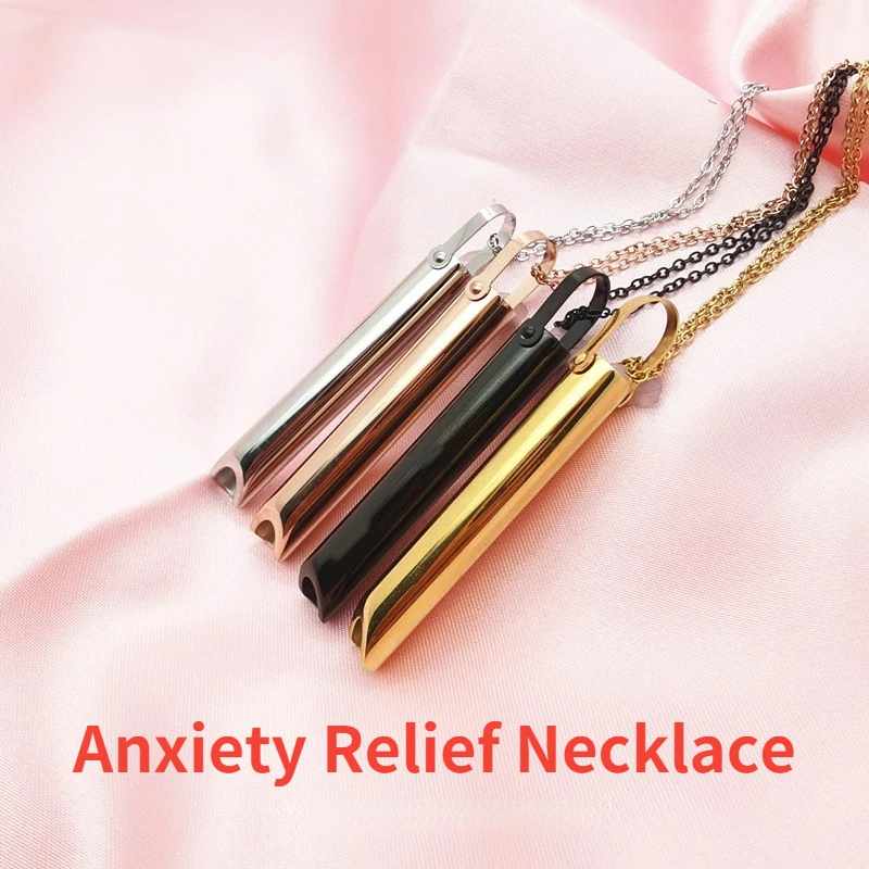 

Stainless Steel Anxiety Necklace for Women Men Stress Relief Mindful Breathing Necklace Meditation Whistle Relaxation Jewelry