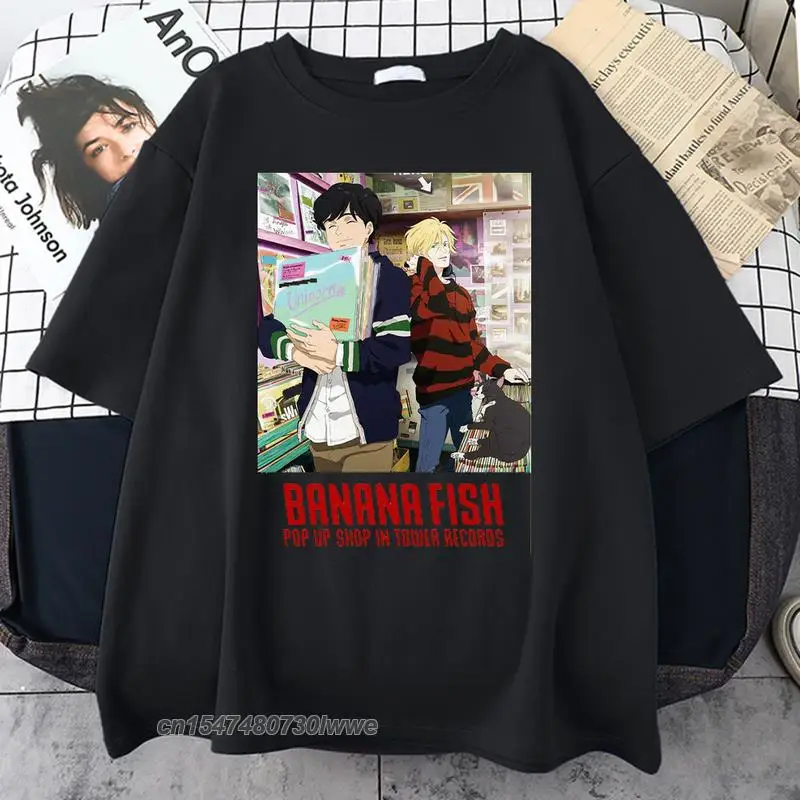 

Banana Fish Art Cartoons Printed Mens Tshirt Street Soft T Shirts Creativity Slim T Shirt Style Quality Male Short Sleeve
