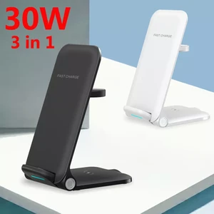30W Foldable Wireless Charging Station 3 in 1 Wireless Charger Stand for iPhone 13 12 11 XS XR Samsung Apple Watch AirPods Pro