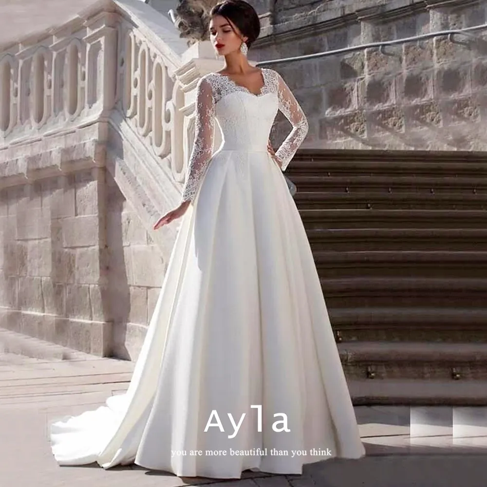 

Vintage Ball Gown Wedding Dress With Lace Applique Boho Bridal Gowns With Luxury Satin Fabric Vestidos De Boda Bride Robe