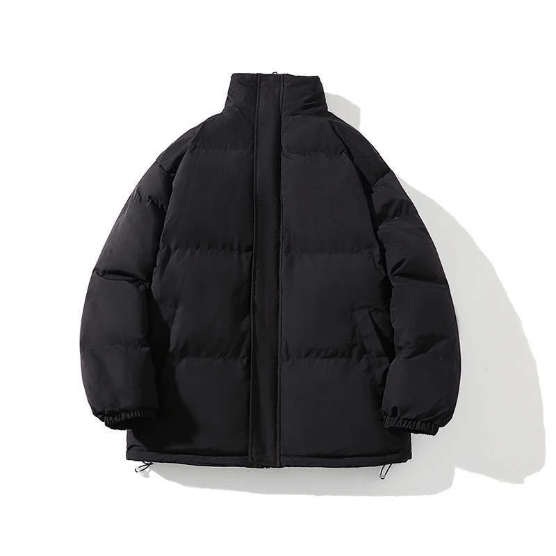Winter Thick Fleece Jacket Men Korean Fashion Trends Basic Streetwear Teenage Loose Stand Collar Puffer Jacket Solid Padded Coat