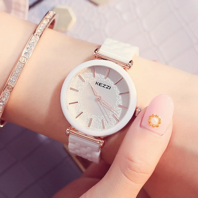 

8309BS KEZZI Top Brand Relogio Feminino Women's Ceramic Wrist Watches Shell Rhinestone Ladies Bracelet Watch Waterproof Quartz