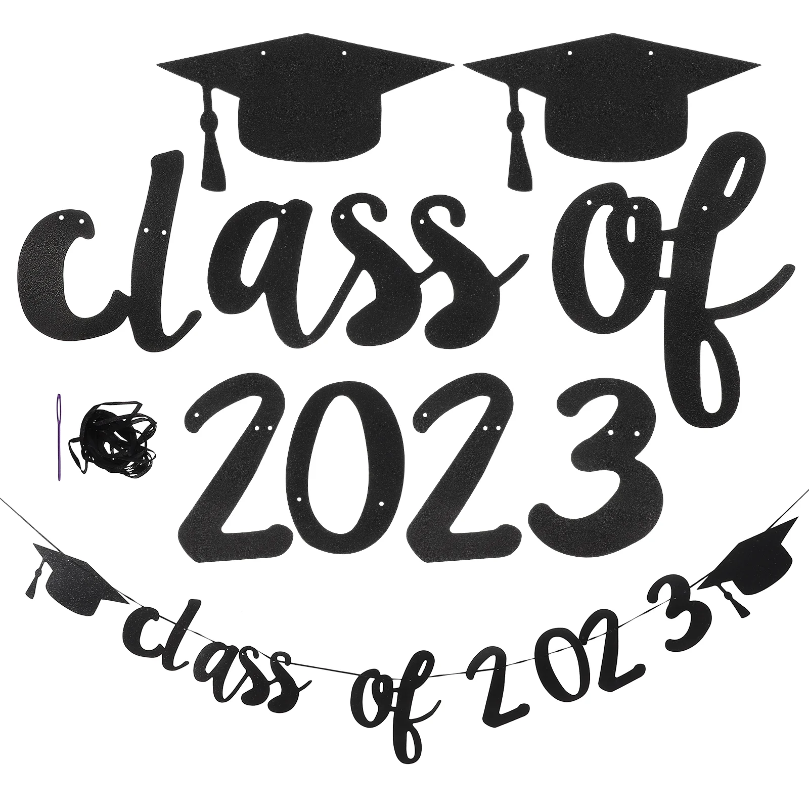 

2023 Graduation Banners Bunting Black Ornaments Party Decorative Class Garland Flower Congratulations School