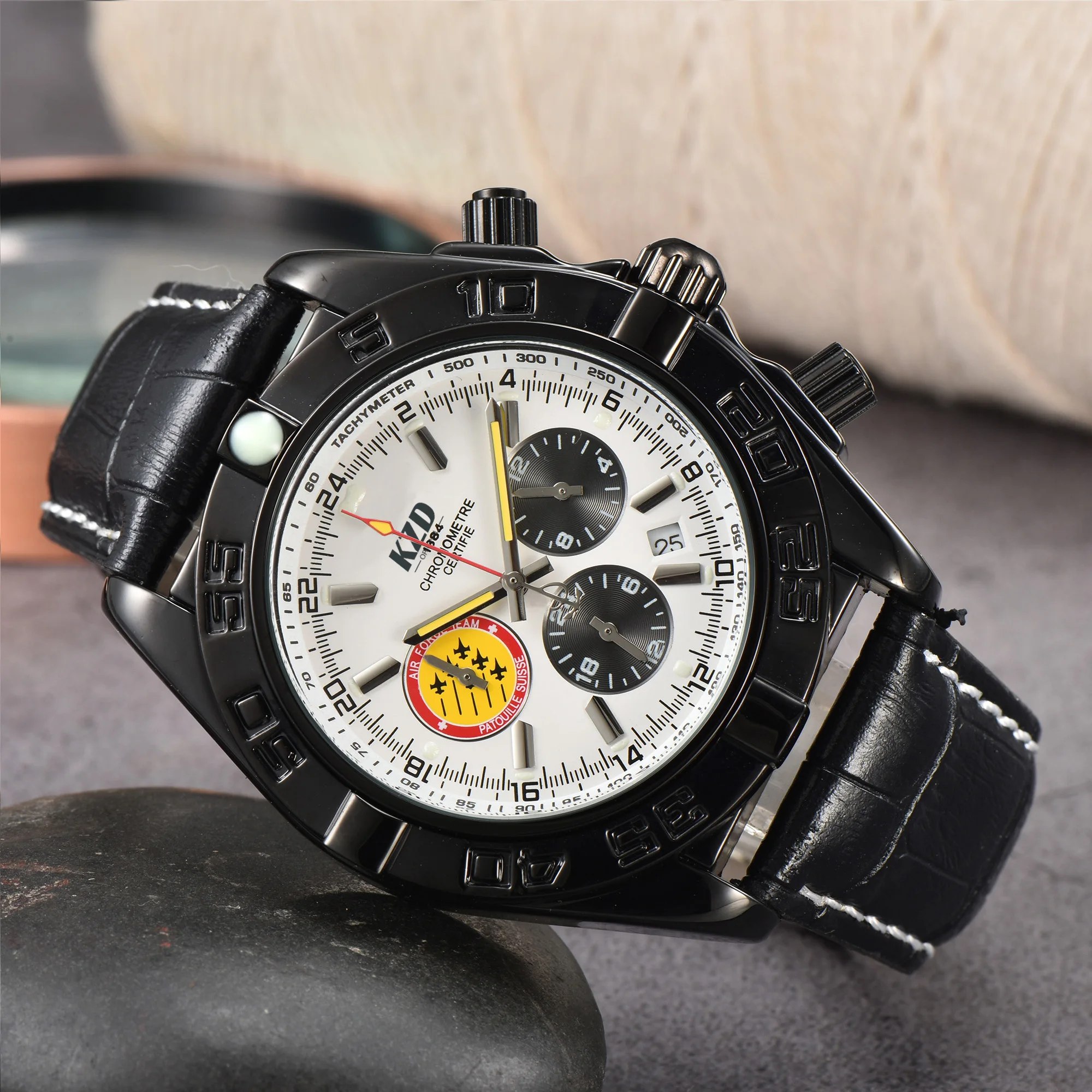 

Cool Classic Three-eye Original Design Replica Exquisite Mens Watch Quartz Movement Timing Date Full-featured Hot Sale AAA Clock