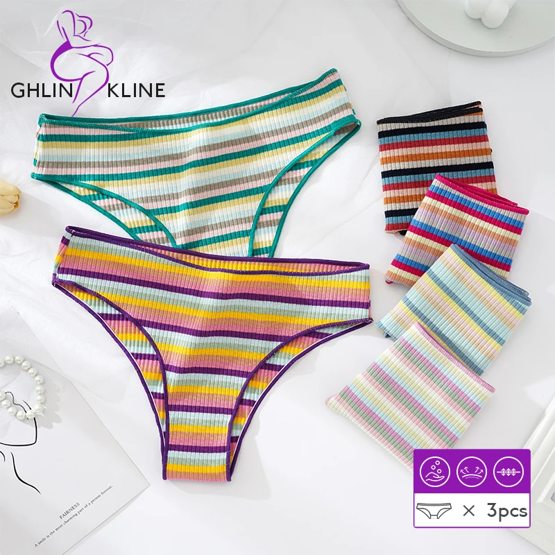 3PCS/Set Cotton Panties for Women Sexy Underwear Rainbow Color Intimates Lingerie Briefs Comfortable