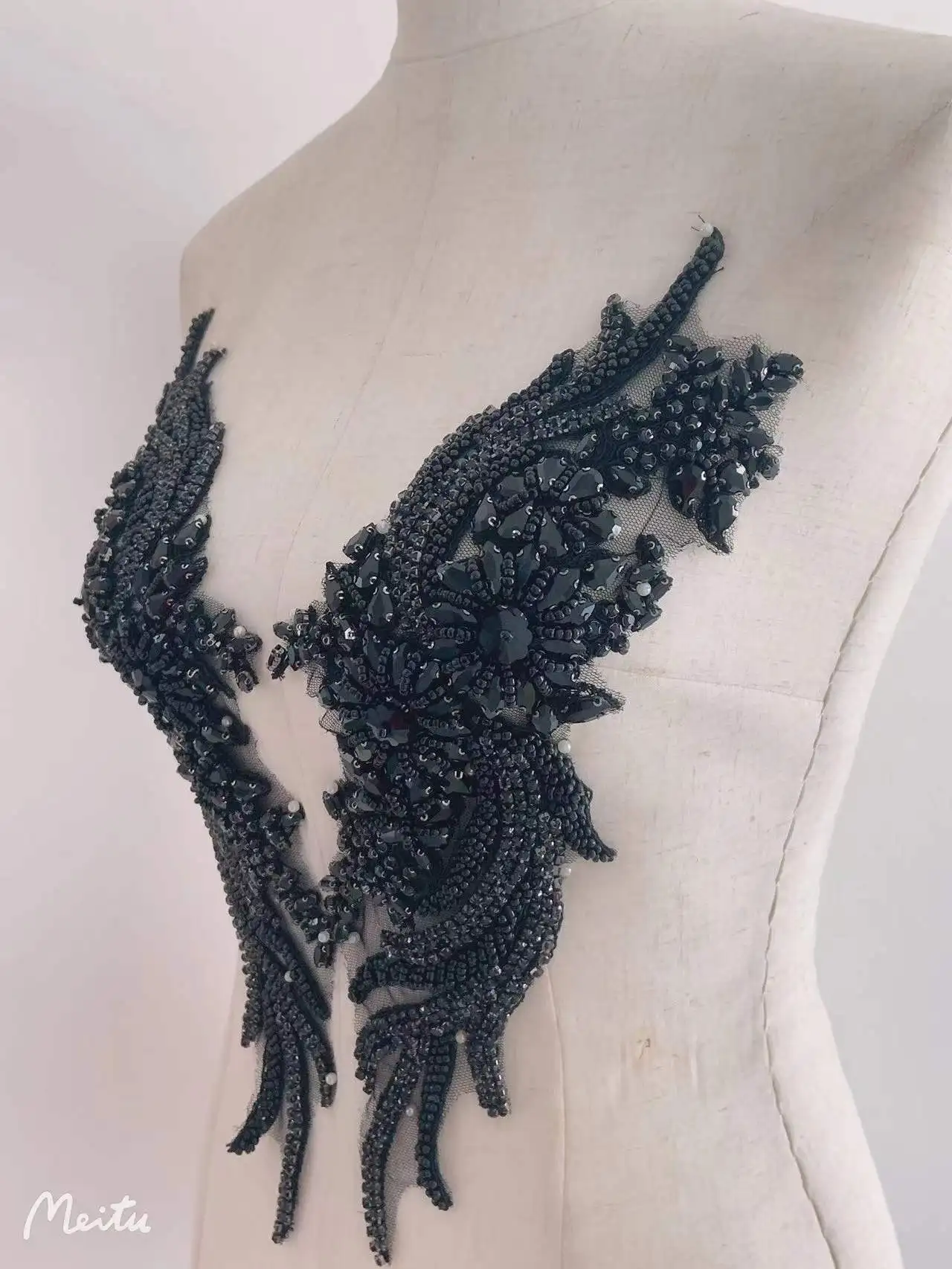 1 пара черных французских бусин аппликация тяжелые искусственные кристаллы