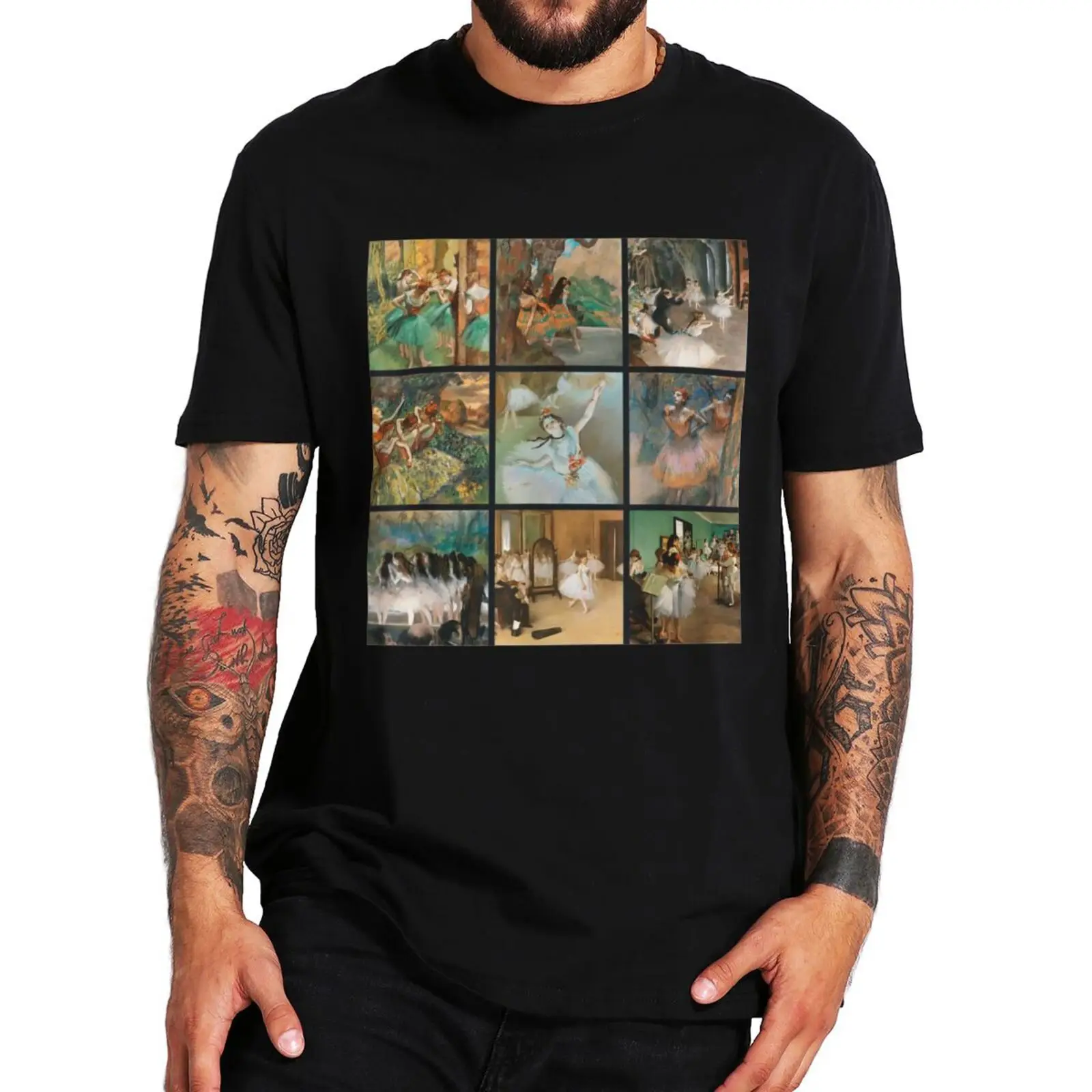 

Edgar Degas Grid Paintings T-shirt Impressionism Dancers Painting Fans Tee Tops 100% Cotton Casual Summer Unisex T Shirt EU Size
