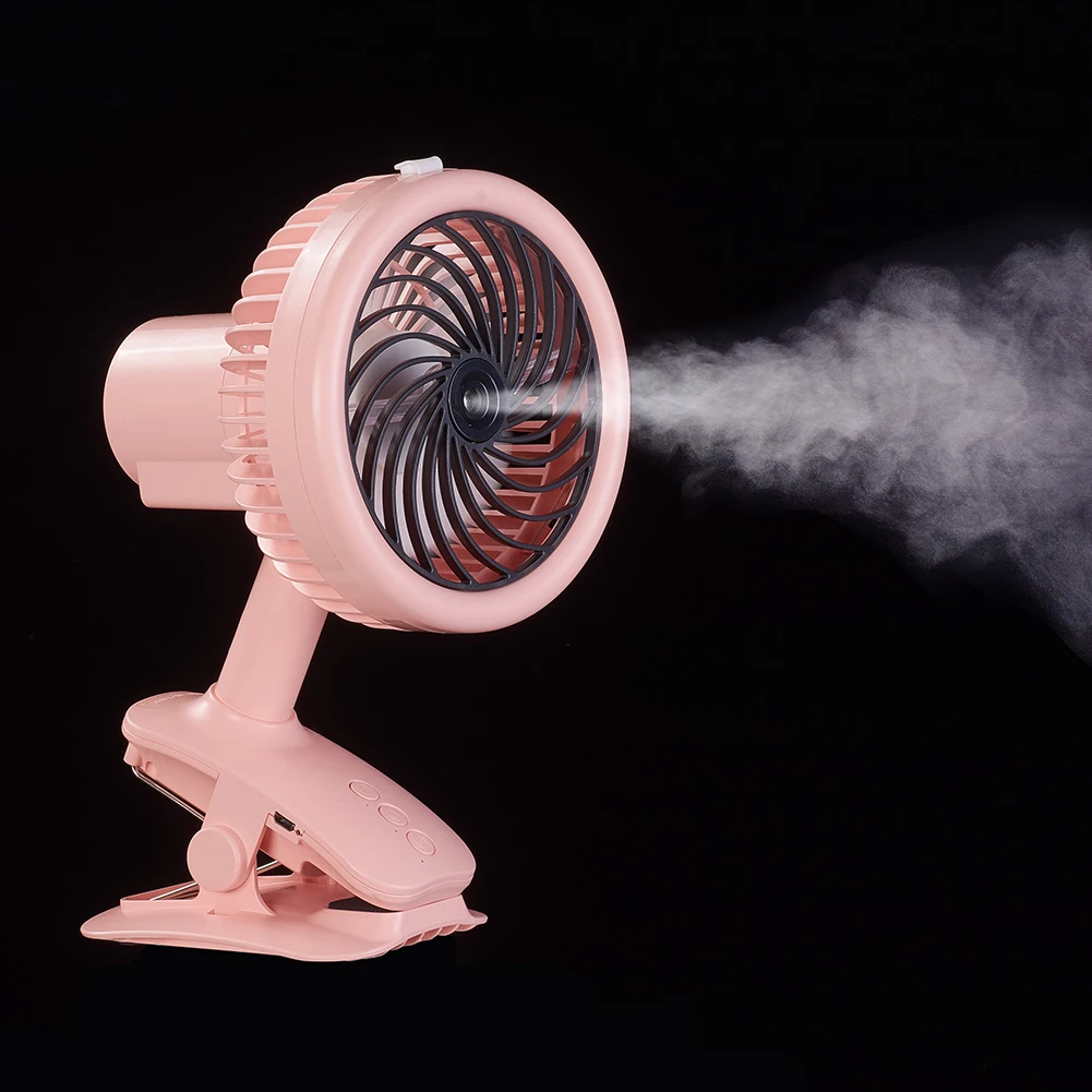 

Mini Cooling Air Fan Humidifying Sprayable Fans Portable Shaking Head Desktop Fan With Clip Built-in Battery