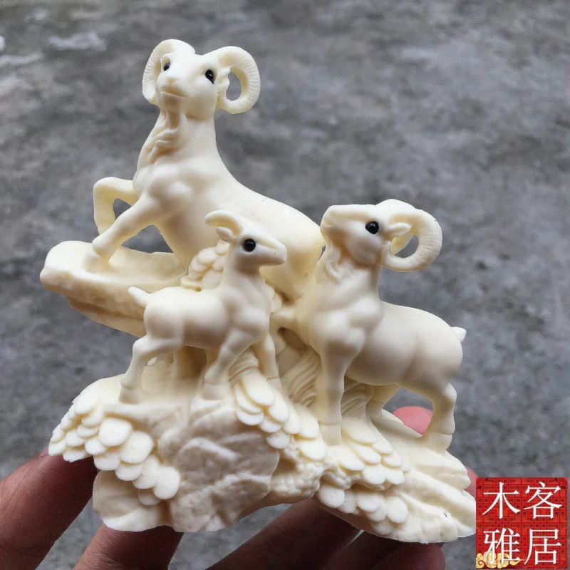 

Ivory Nut Three Rams Bring Bliss Lucky Feng Shui Sheep Handle Playing Sanyang Kaitai Chinese Zodiac Sign of Sheep Craft Living R