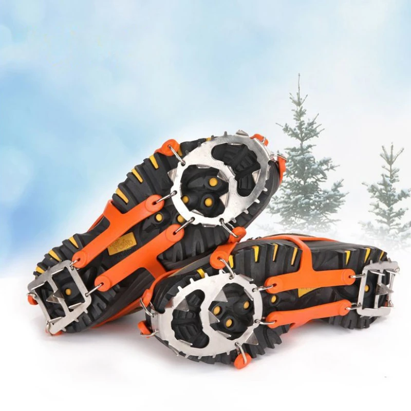 

18 Tooth Ice Snow Crampons Anti-Slip Climbing Gripper Shoe Covers Spike Cleats Stainless Steel Snow Skid Shoe Cover Crampon