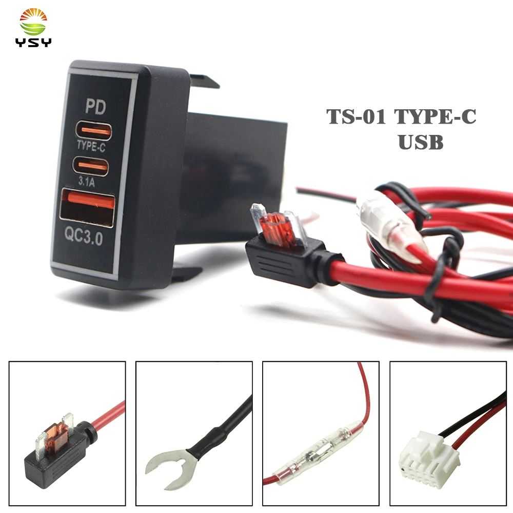 Фото YSY 1 шт. Автомобильное зарядное устройство USB C PD QC3.0 USB Автомобильное зарядное устройство Разъем 12 В 24 В Адаптер питания для зарядки телефона для Toyota TS-01-C №1