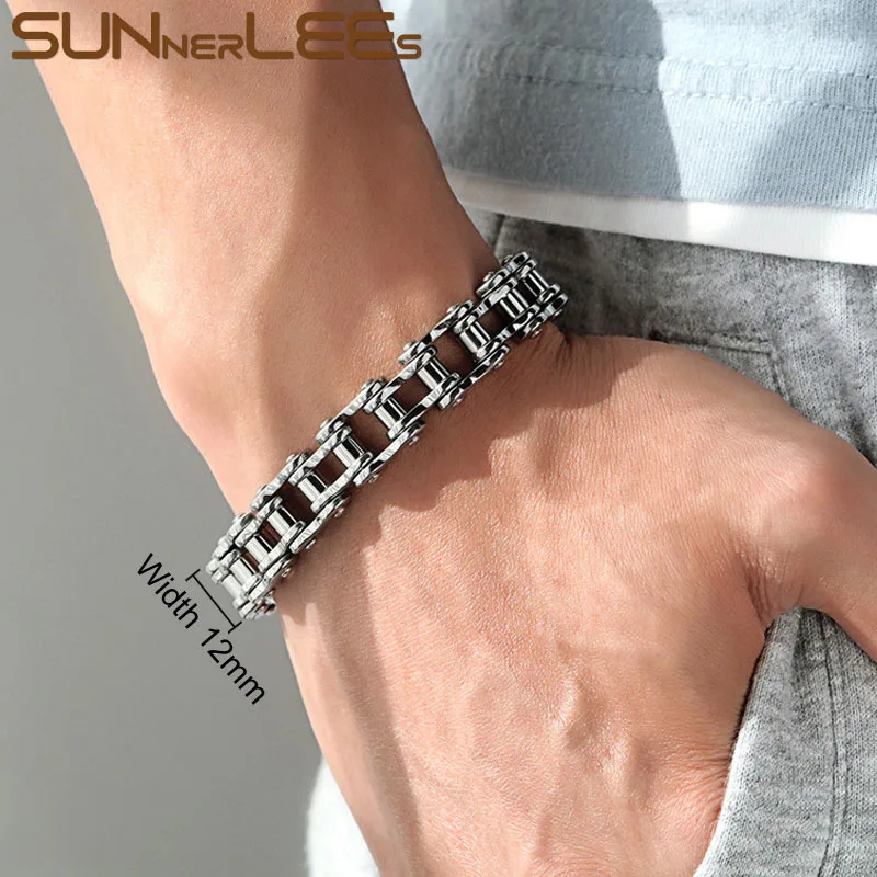 SUNNERLEES 316L браслет из нержавеющей стали Байкерский велосипед Мотоциклетная цепь
