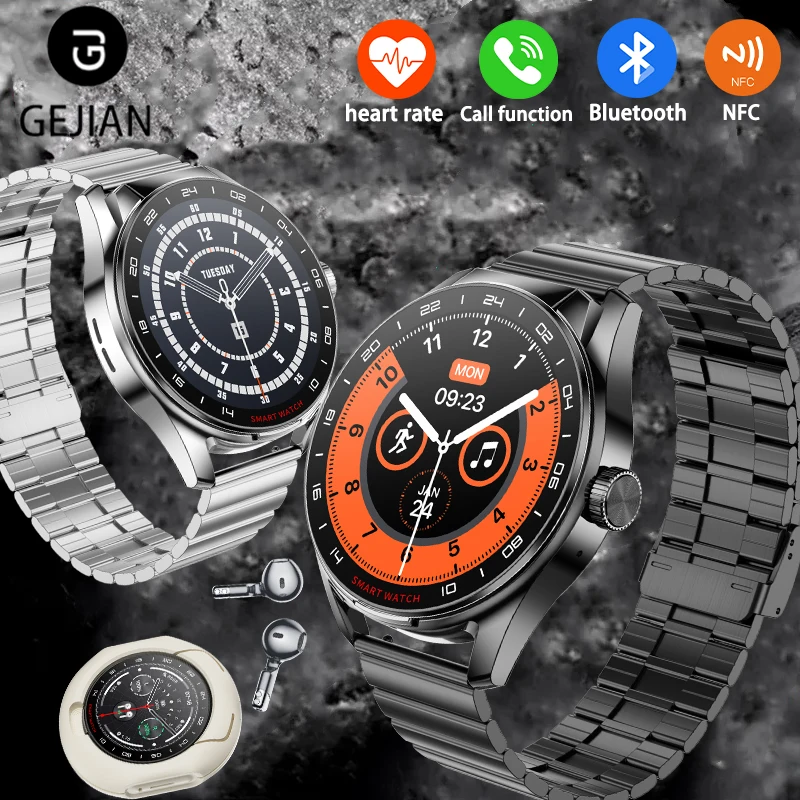 Мужские умные часы GEJIAN с подключением Bluetooth 5 3 1 46 дюйма разрешение 360*360 мониторинг