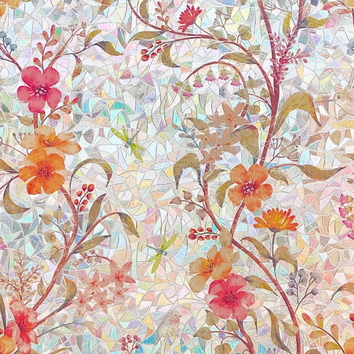 

Статическая витражная пленка для окон, зелёные листья и цветы