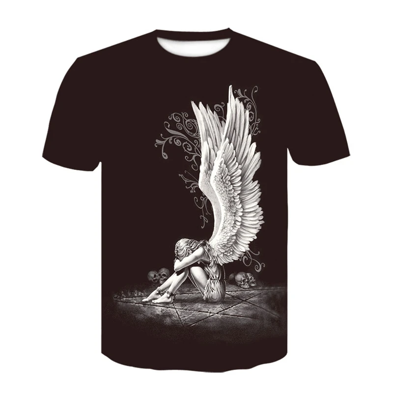 

Cool Fashion Men's T-Shirt Casual 3D Angel Print T-Shirt Short Sleeve Round Neck Summer New Short Sleeve Shirt Men T-Shirt