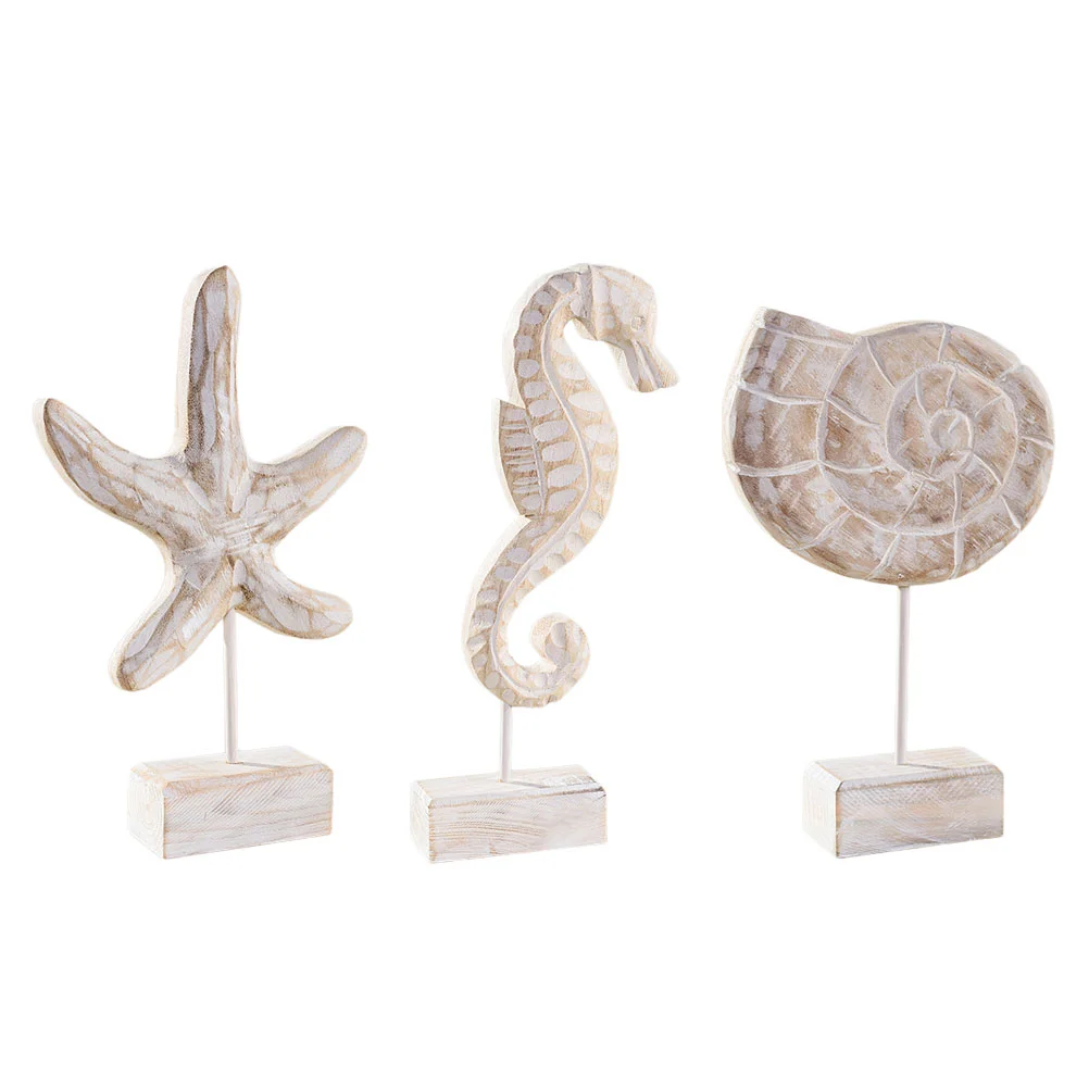 

Seahorse Statue Ornament Creatures Beach Toys Wood Figurines Water Table Farmhouse Conch