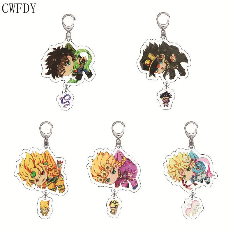 

20pcs/lot Anime JoJos Bizarre Adventure Keychain Cartoon Jotaro Kujo Figure Arcylic Pendant Keyring Cartoon Accessories Gifts