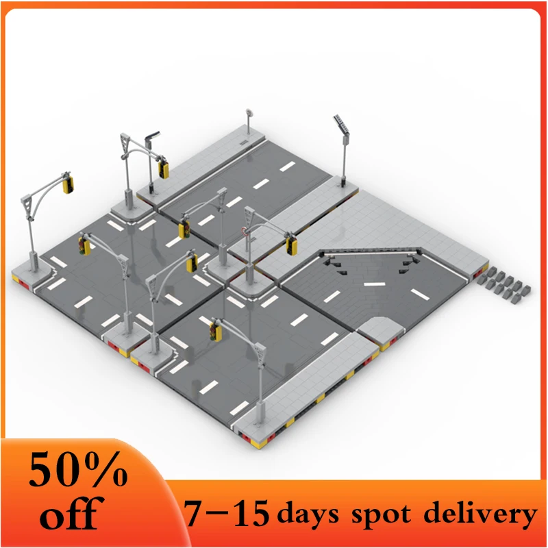 

1221pcs MILS Road Plates Pack Compatible City Street View Building Bricks Traffic Lights Sign Blocks Base DIY Toys Children Gift