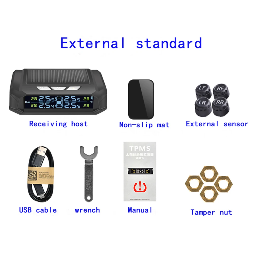 Sensors Alarm Auto Car High-efficiency Large-capacity Main Unit Monitoring Solar Tire Pressure Tyre Temp Brand New