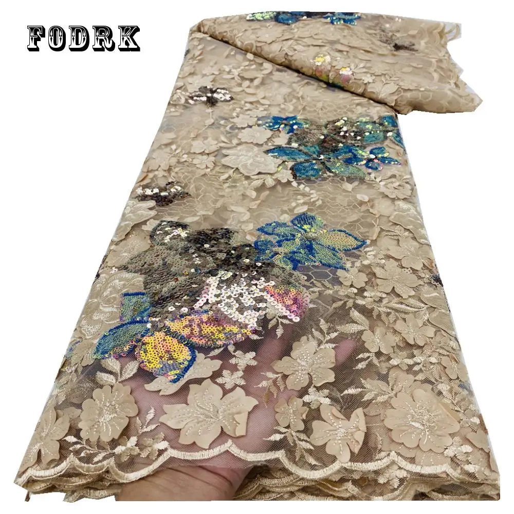 

High Quality African Sequins Net Lace Fabric 2023 French Double Mesh Tulle Wedding Party Cloth