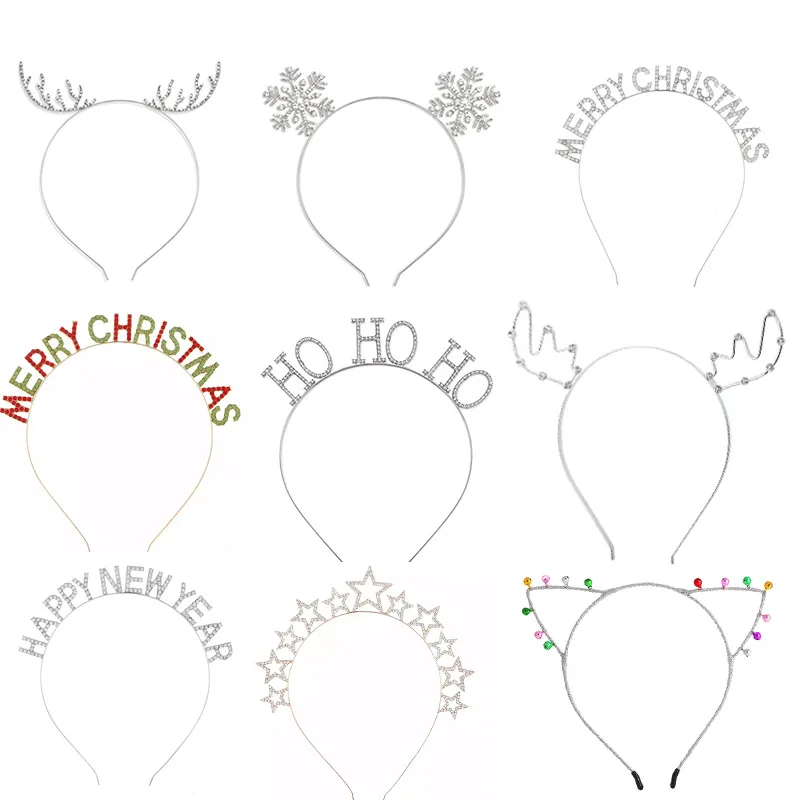 

Alloy Crystal Headwear Hair Accessories Christmas Antlers Headband Merry Christmas Snowflake Elk Ladies Children's Headband