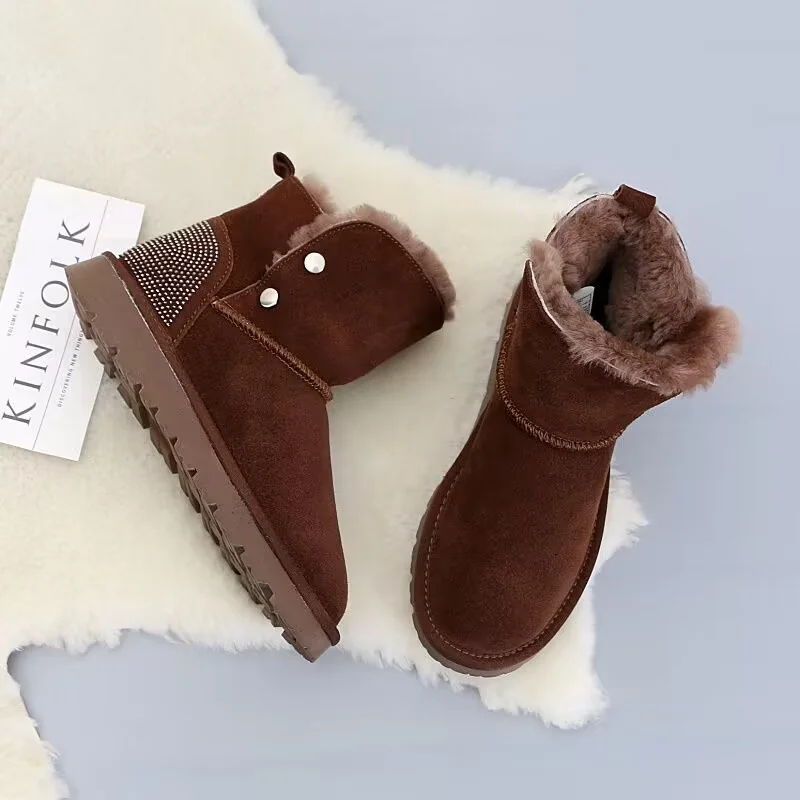 

Ботинки до щиколотки, модные ботинки ручной работы из искусственного меха, винтажные зимние теплые ботинки с флисовой подкладкой, женские ботинки 35-40