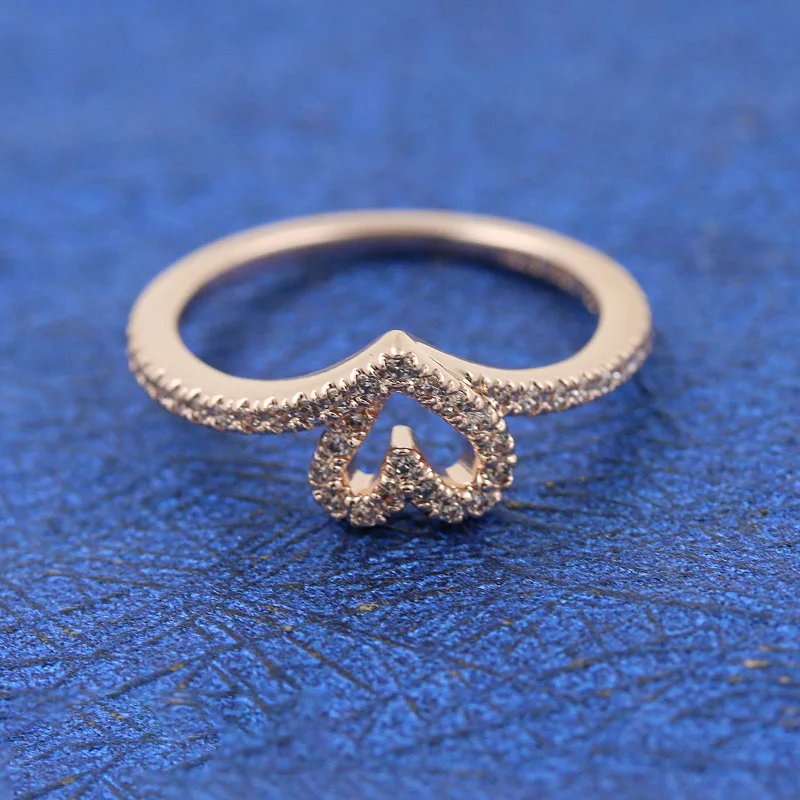 Mybeboa 925 Твердые серебряные Сияющие пожелания Сверкающее кольцо в форме сердца