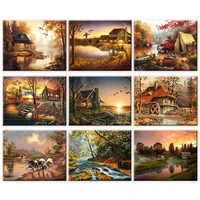 photocustom coloring by number river landscape kits painting by number scenery unique gift diy frame modern drawing on canvas ha