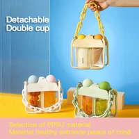 creative double straw childrens cups water bottle cute students portable gift carried diagonal bag drink combinations juice