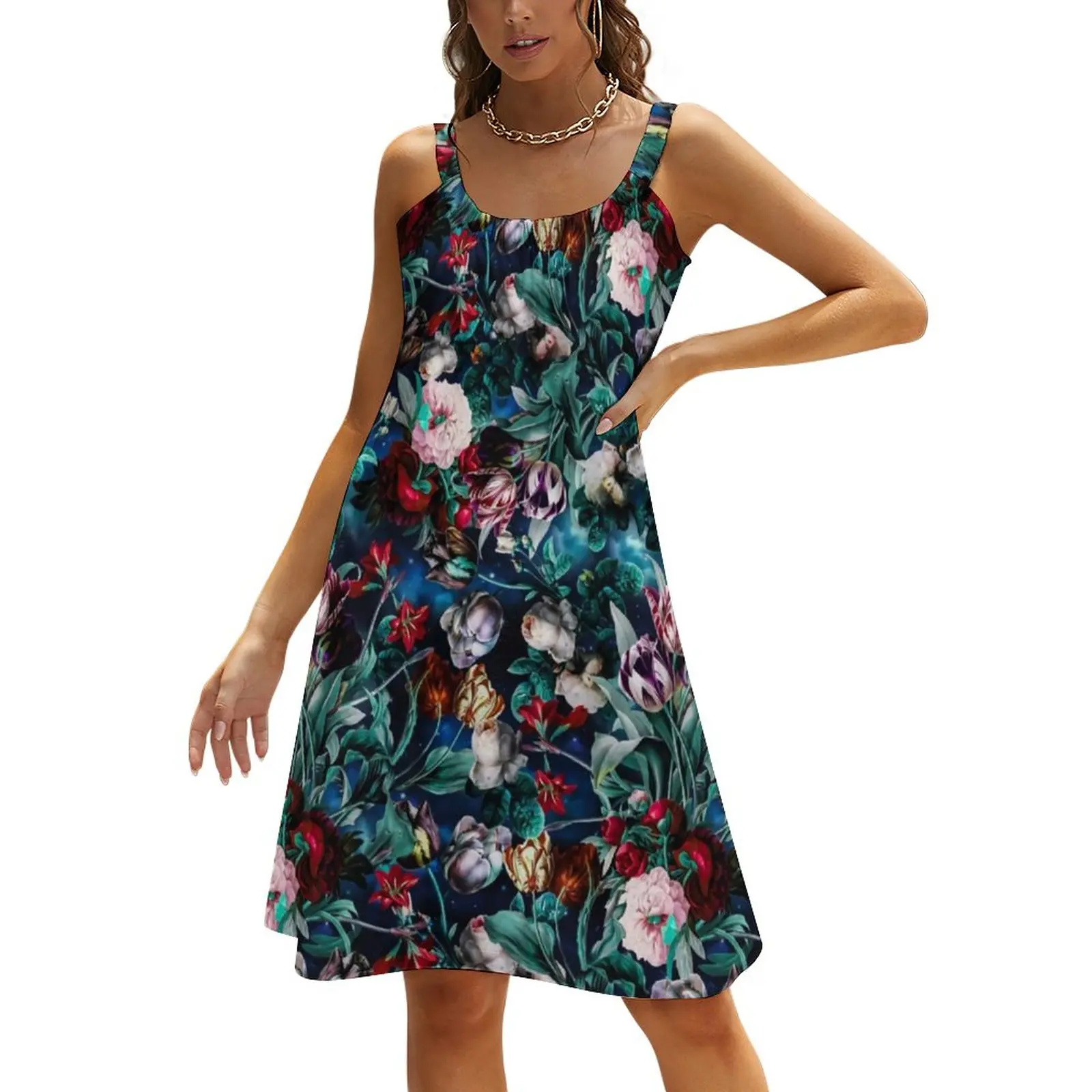 

Vintage Floral Dress Night Forest Graphic Simple Dresses Summer Print Boho Beach Sundress Cheap Sleeveless Clothes 3XL 4XL 5XL