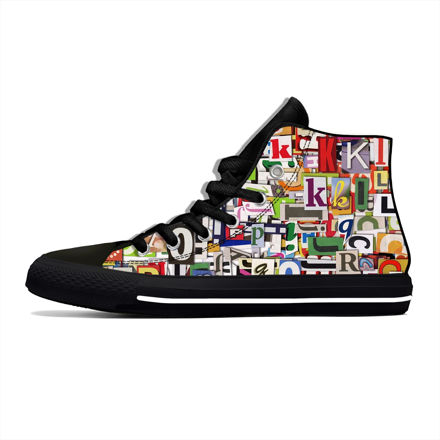 

Language Colorful Letters Alphabet Vintage Novelty Design High Top Canvas Shoes Men Women Casual Sneakers Classic Board Shoes
