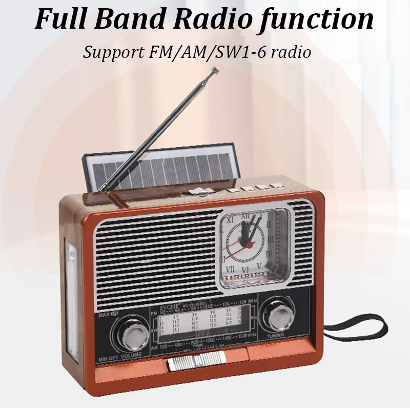 Портативный ретро радио FM/AM/SW1-6 приемник Bluetooth динамик Солнечный MP3 музыкальный
