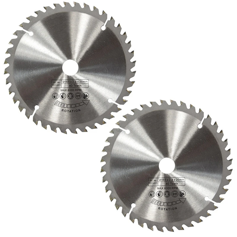 

2X 165Mm 40T 20Mm Bore TCT Circular Saw Blade Disc For Dewalt Makita Ryobi Bosch