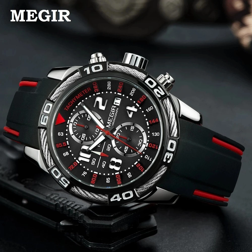 

Megir Sports Watch Men Top Brand Luxury Chronograph Quartz Wrist Watches Silicone Bracelet Military Relogio Masculino Clock 2045