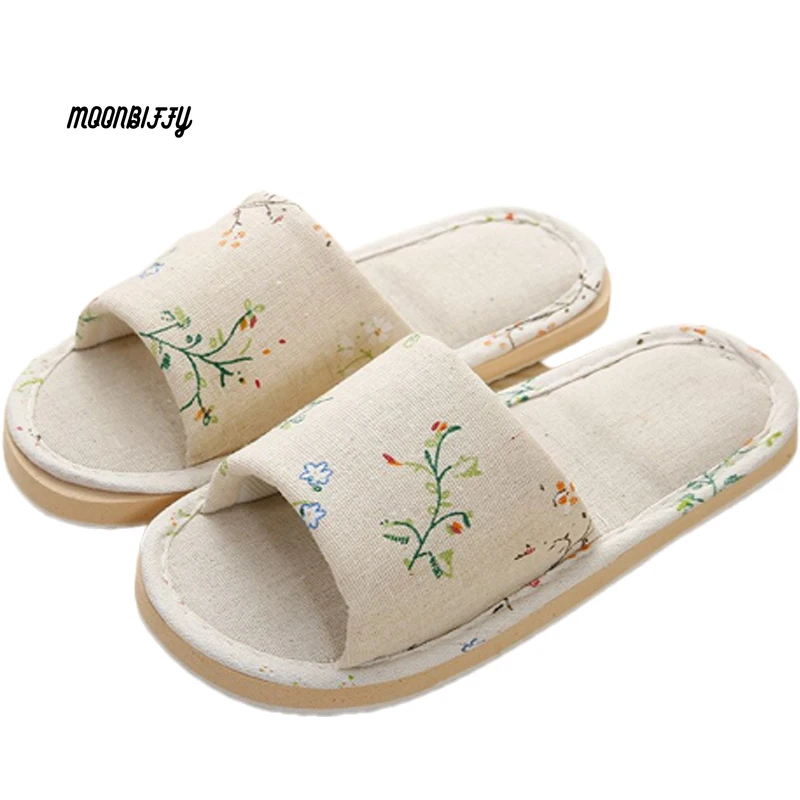 

Home Wooden Floor Sandals Zapatillas Mujer Striped Linen Indoor Cotton Slippers and Linen Couples Slippery Soft Bottom